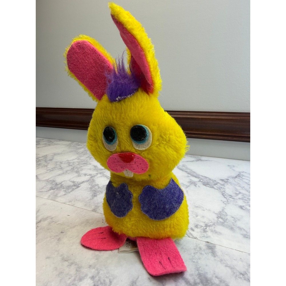 Vintage 1974 Wallace Berrie Fluffy Bunny Plush Yellow Pink Purple 9" WB 186 - Picture 11 of 13